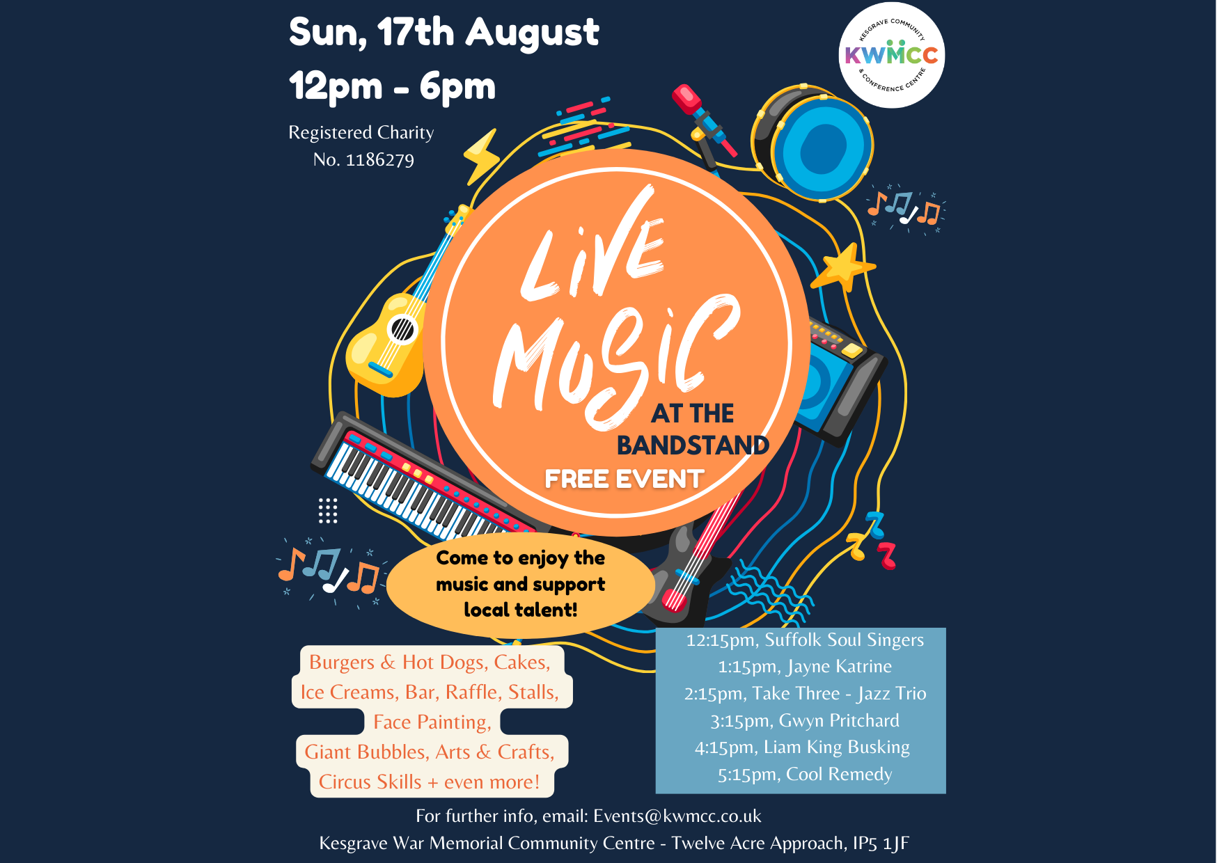 Live Music at the Bandstand – Website Image – with Performers listed